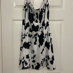 Satin cow print dress